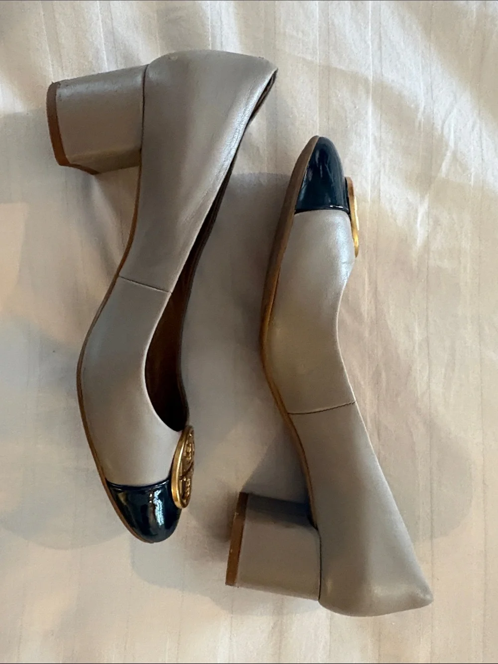 Tory Burch Two-Tone Leather Ballet Flats with Gold Logo